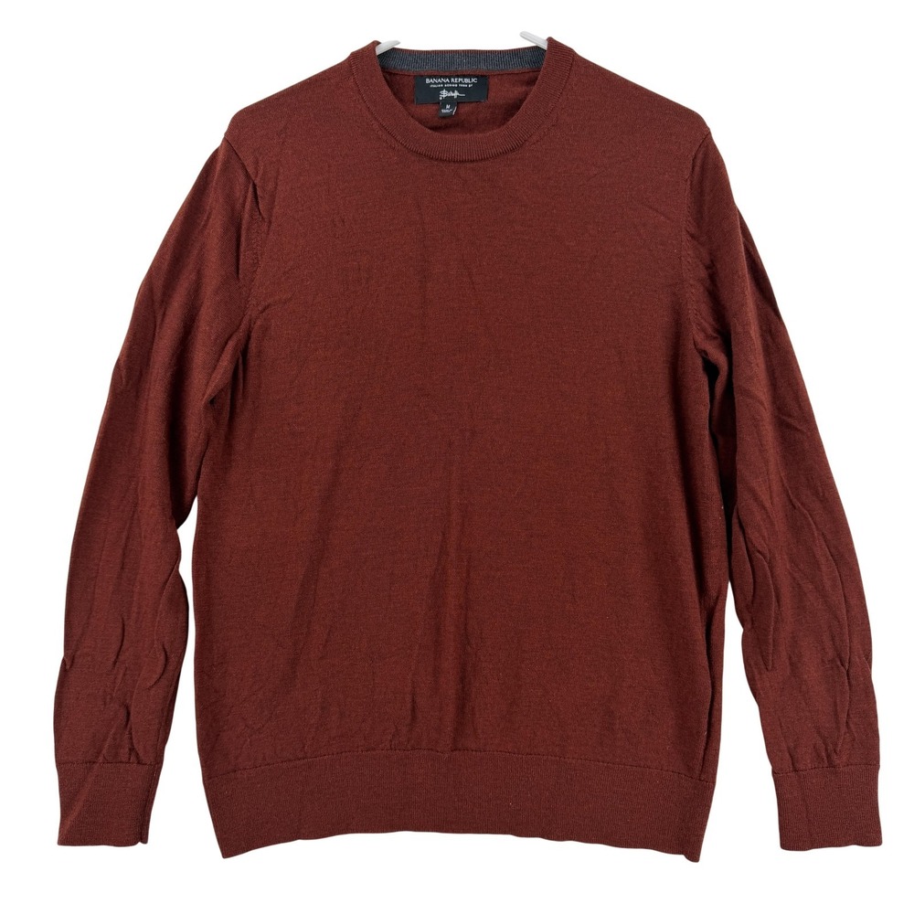 Banana Republic Baruffa Sweater Mens Medium Orange Merino Wool Knit Pullover